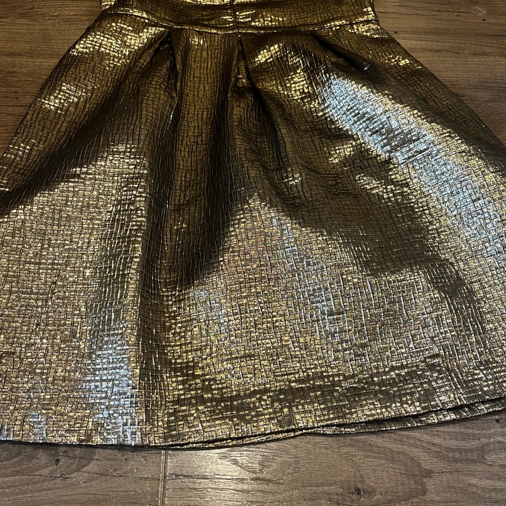 Loft Metallic Jacquard V-Neck Mini Flare Dress- size 0 Petite - Picture 10 of 16